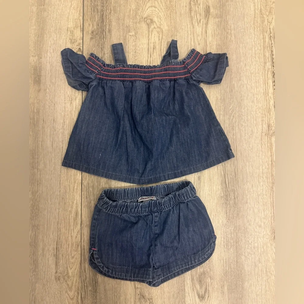 Cat & Jack Girls Denim Two-Piece Set in Dark Blue with Pink Stitching